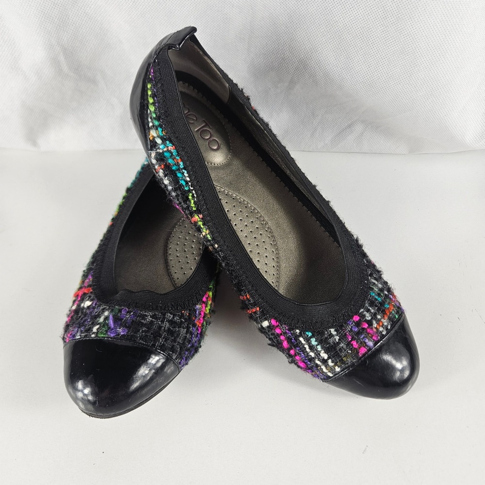 Me Too Womens Multi Color‎ Tweed Ballet Flats Patent Cap Toe Black Size 7.5M